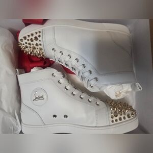 🔥CHRISTIAN LOUBOUTIN Rare Men White Studded High-Top Sneakers size 10.5 US